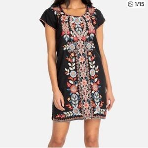 Johnny Was Workshop Quito Painters Smock Tunic Shirt M  Plaid Peacock Plaid